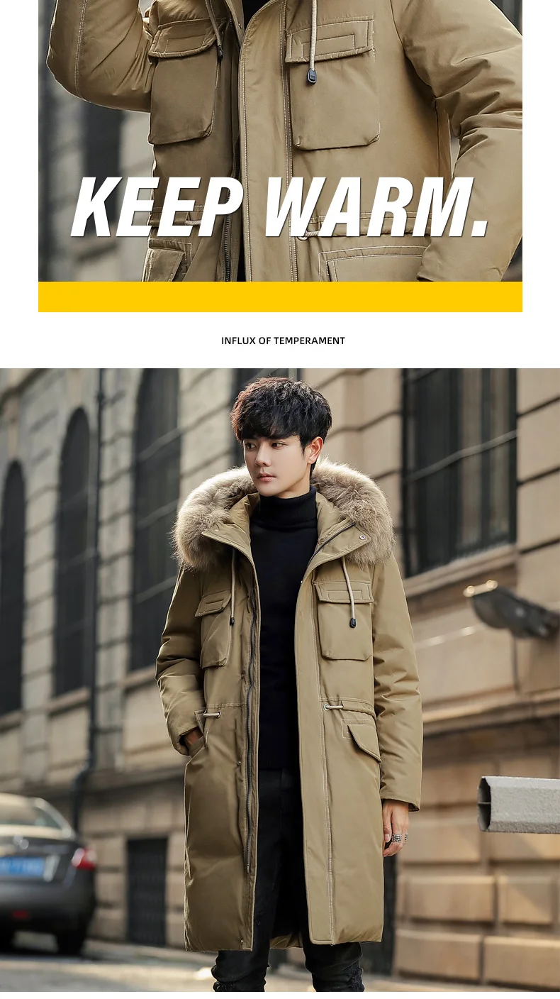 2021 Men Casual Parka Winter Fur Collar Jacket Men Hooded Thicken Warm Lengthen Parka Windproof Coat Male New Winter Down Coat long black puffer jacket