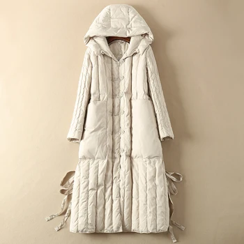 

White Goose Down Jacket Women Hooded Long Down Coat Winter Autumn Puffer Womens Down Jackets Doudoune Femme Hiver KJ3602