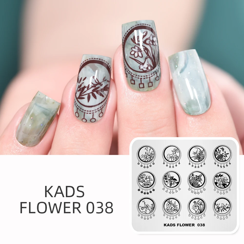 KADS Flower 038 Nail Stamping Plates Flower Theme Chinese Style Nail Art Stamper Lotus Bamboo Plum Blossom Template Stencil 2