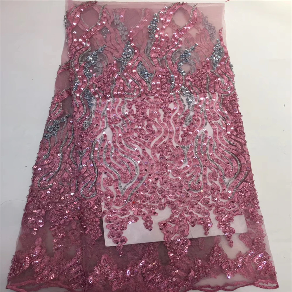 

New Style French Nigerian Sequins Mesh Lace African Tulle Sequence Lace Fabric High Quality Lace For Wedding Dress 5 Yards