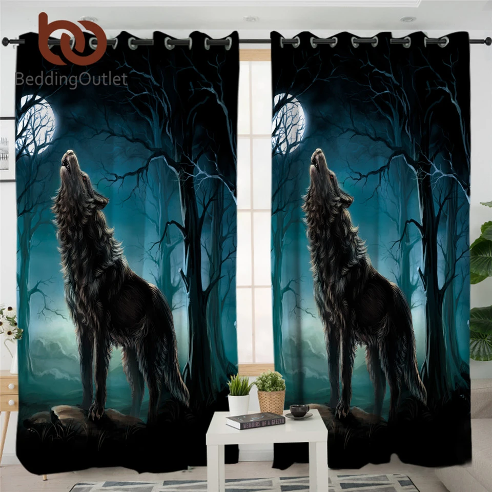 Beddingoutlet Wolf Bedroom Curtain Animal Wolves Window Curtain 3d Printed Forest Night