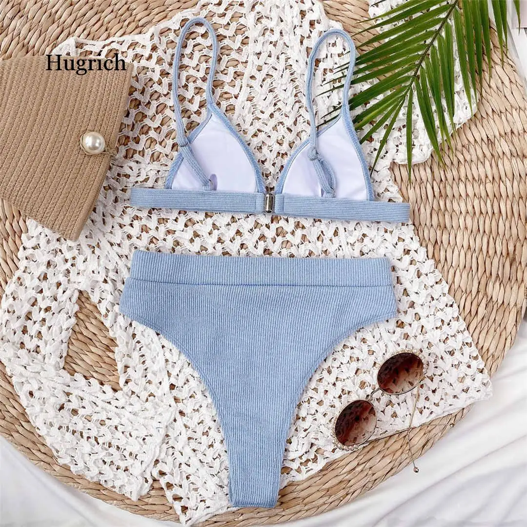 Female Swimsuit High Waist Bikini 2020 Women Swimwear Two-Pieces Bikini Set Ribbed Bather Bathing Suit Swim