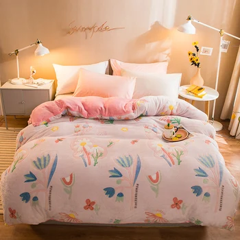

Winter Coral Fleece Thick Four-piece Bed Flannel Double-sided Fleece Sheet Duvet Cover Bedding Comforter Bedding Sets