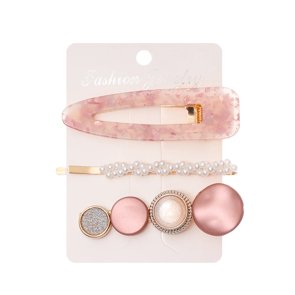 3PCS/Set Fashion Pearls Acetate Geometric Hair Clips For Women Girls Headband Sweet Hairpins Barrettes Hair Accessories Set - Цвет: 3