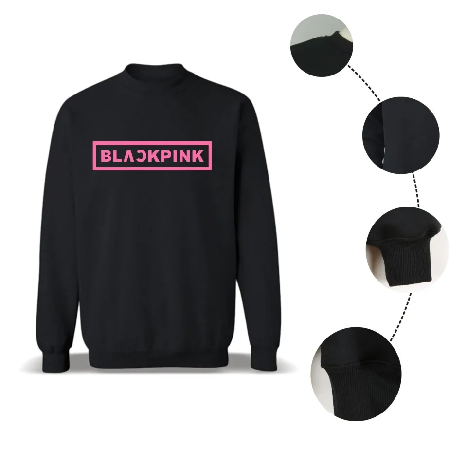 Одежда для девочек в Корейском стиле группы Blackpink толстовки кофты Женская обувь черного, розового цвета в стиле Харадзюку Толстовка Camisas Feminina KPOP одежда с принтом Blackpink