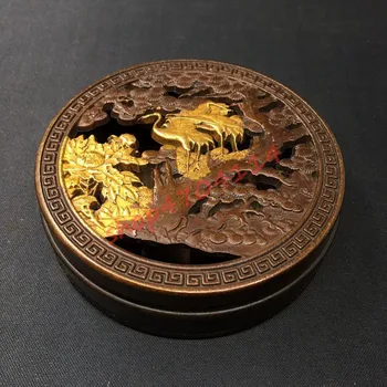 

Pure copper hollow out ink cartridge, pine crane year after year pure copper relief ink cartridge, Wenfang four treasures small