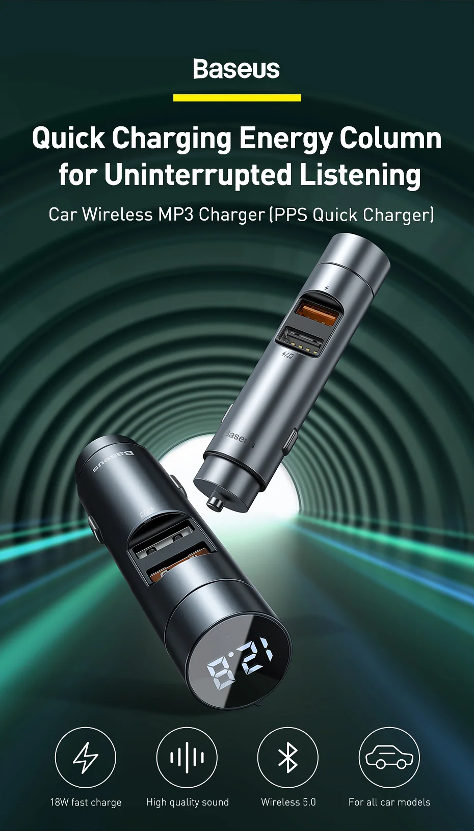 Baseus 18W Car Charger with MP3 Player Baseus 18W Car Charger with MP3 Player