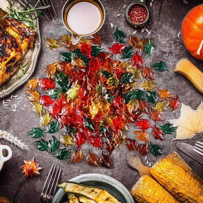 300 Pieces Thanksgiving Leaves Table Scatter Mini Acrylic Leaves Acrylic Maple Leaves Vase Filler for Thanksgiving Christmas Par