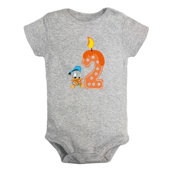 

I'm 2 Years Old Cute Duckling 2nd Birthday Candle Printed Newborn Baby Girl Boys Clothes Short Sleeve Romper Outfits 100% Cotton