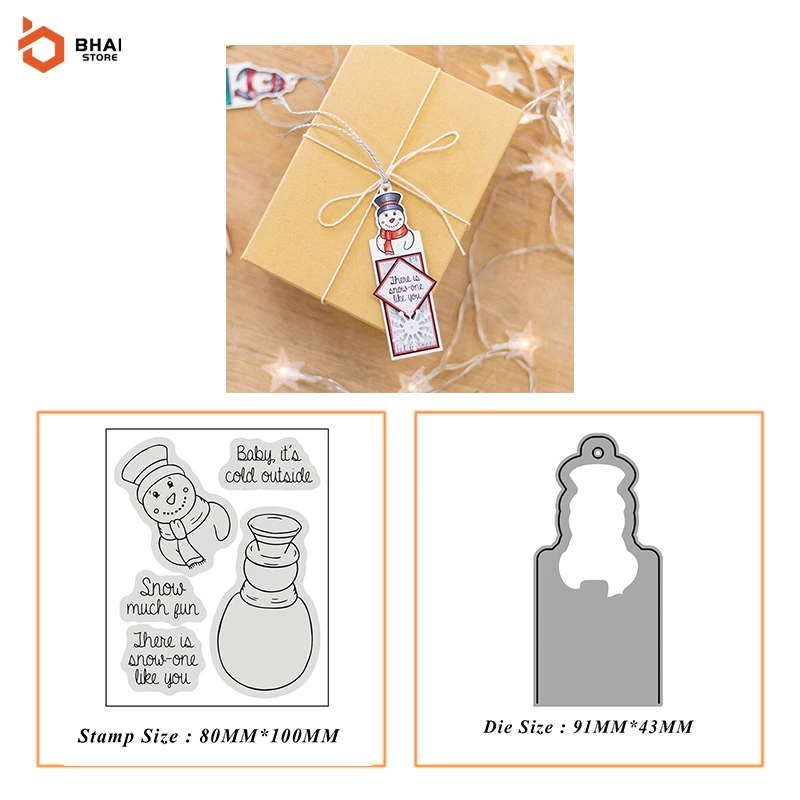 

2021 Winter Snowman Lable Clear Stamps and Metal Cutting Dies DIY Scrapbooking Embossing Album Seal Template Punch Stencils