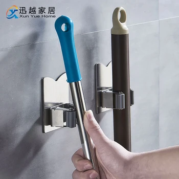 

Punch-Free Mop Rack Hook 304 Stainless Steel Door Wall-Mounted Organizer Hanger Broom Holder Bathroom Storage Home Clip Hanging