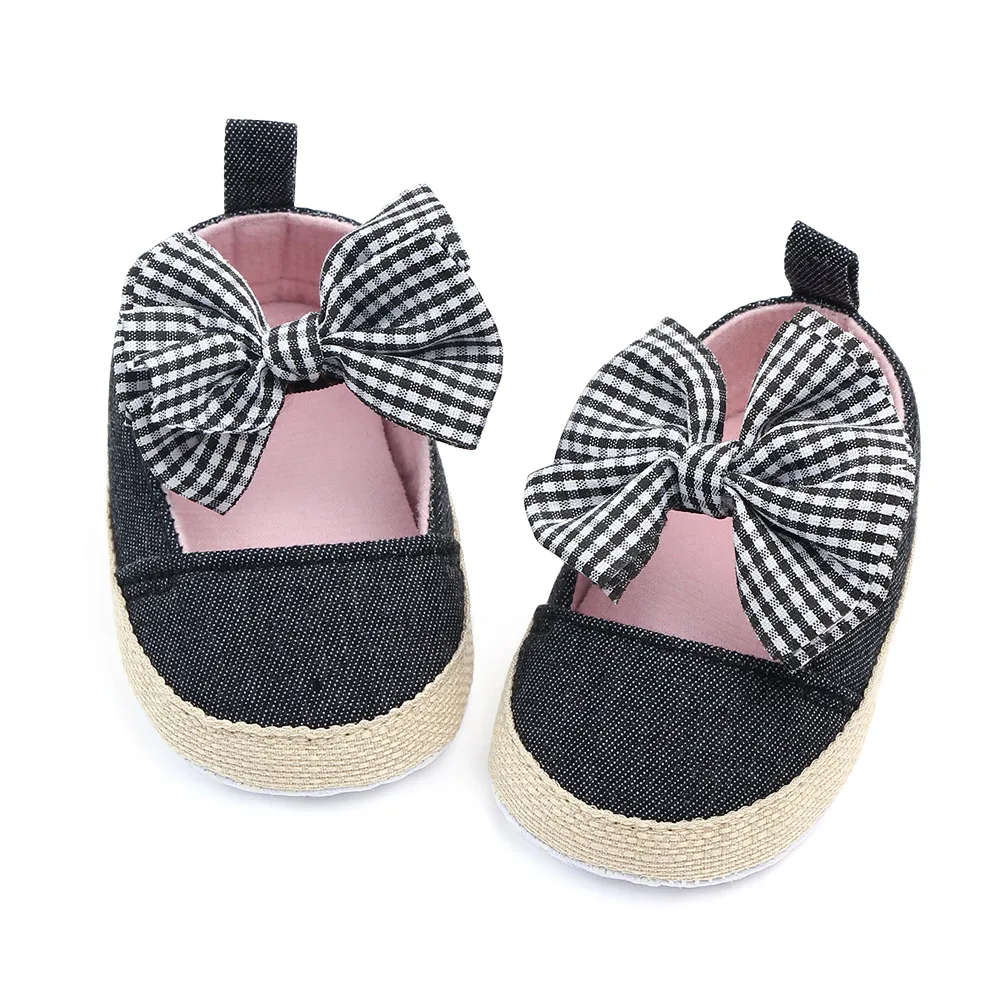 Хлопковые детские пинетки для малышей с бантом-бабочкой; кроссовки; обувь для малышей; обувь для новорожденных девочек; черная обувь для маленьких девочек