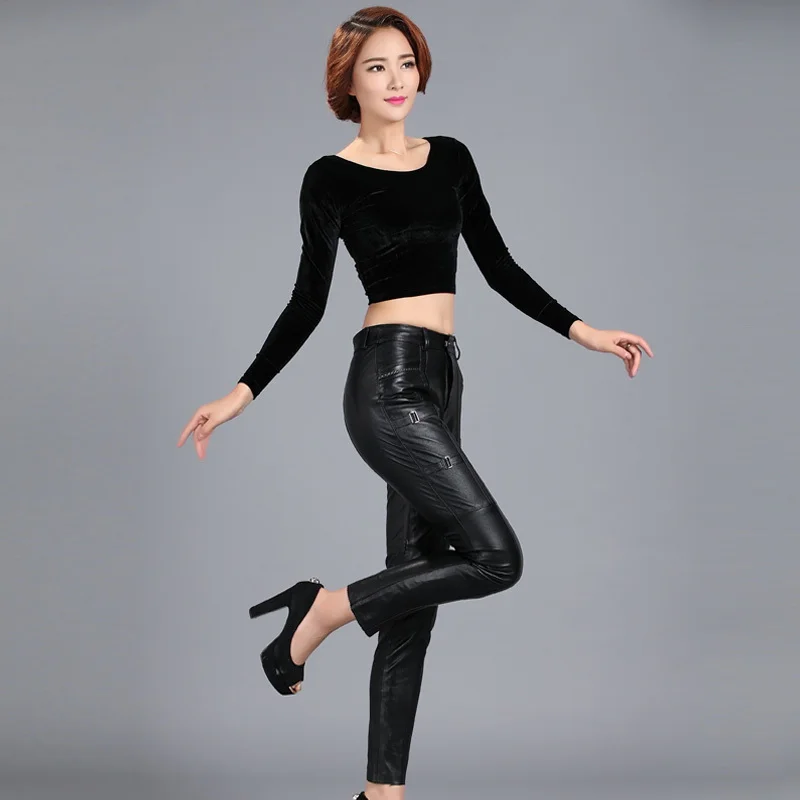 Mode Vrouwen Motor Biker Schapenvacht Lederen Broek Slim Fit Gesp Designer Ol Skinny Broek Plus Size S-5XL Pantalon Mode Vrouwen Motor Biker Schapenvacht Lederen Broek Slim Fit Gesp Designer Ol Skinny Broek Plus Size S-5XL Pantalon