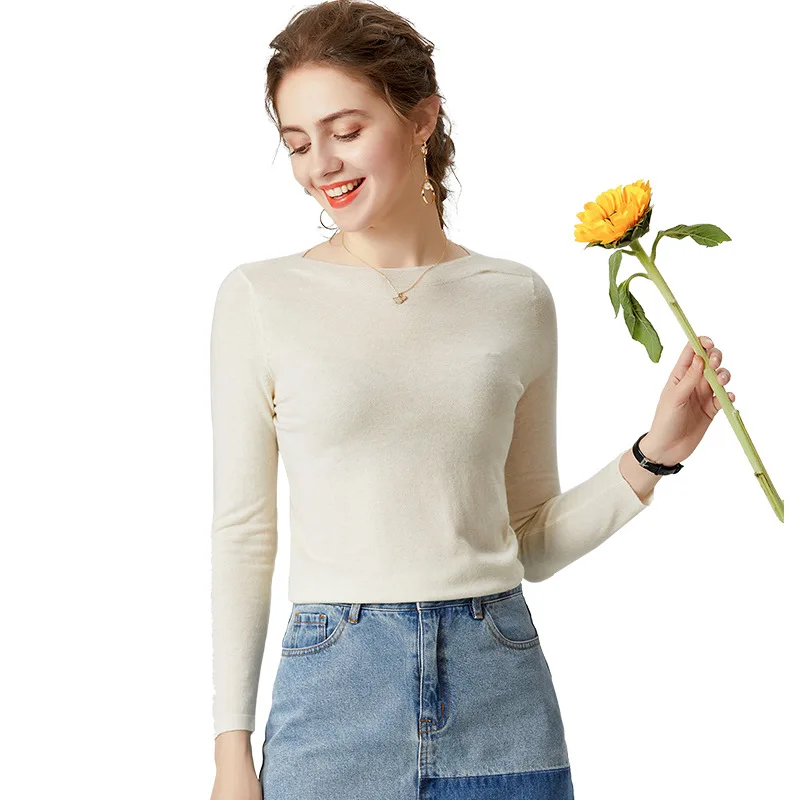 SuyaDream woman Wool sweaters 100%Wool Slash neck