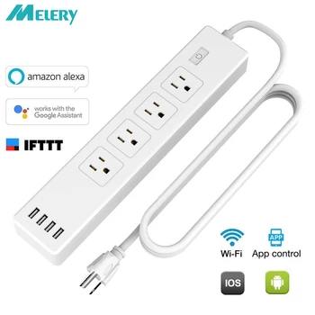 

WiFi Smart Power Strip Surge Protector 4 way Outlet AC Electric US Plug Socket USB Remote Control by Smartlife Alexa Google Home