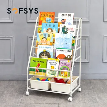 

Movable Bookshelves Children Bookshelves Picture Book Racks Floor Wheeled Wrought Iron Metal Storage Racks Kindergarten Holders