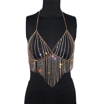 

EASTOKES Women Summer Party Club Dance Cami Top Sexy Rhinestones Body Metal Chain Bling Rhinestone Tassel Bra Cover