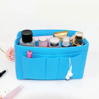 

Multi Pockets Makeup Storage Handbag Soft Durable Felt Purse Organizer Foldable Insert Bag