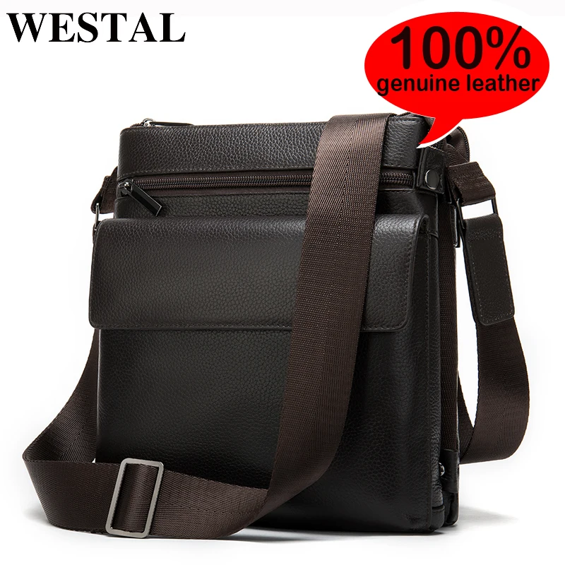

WESTAL men's bags casual men's genuine leather shoulder bag for men's messenger multifunctiona soild flaps crossbody bag for men