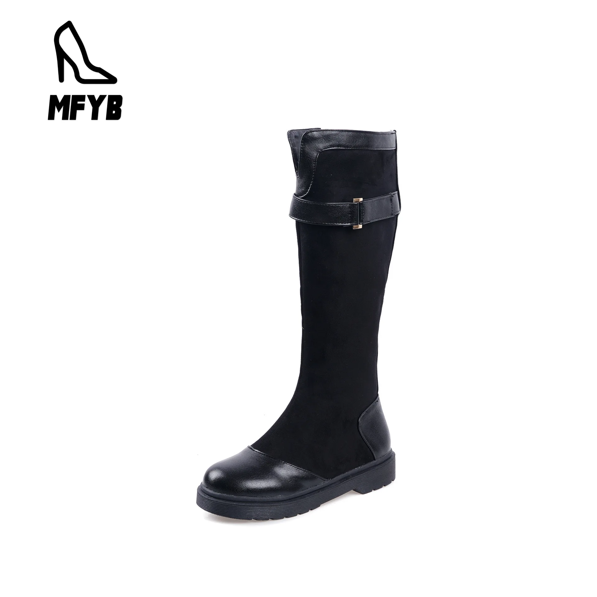 

MFYB Women's boots 2019 winter new school wind flat bottom women's shoes casual large size 40-43 high tube boots