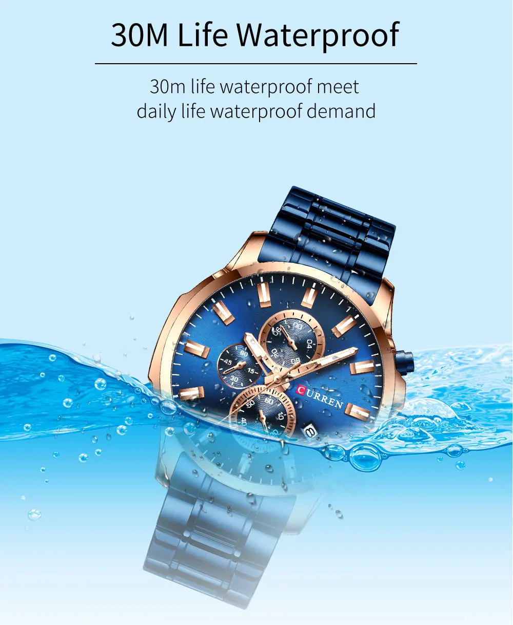 Curren Мужские часы большие спортивные мужские часы мужские военные кварцевые спортивные наручные часы Мужские часы лучший бренд класса люкс Синий хронограф