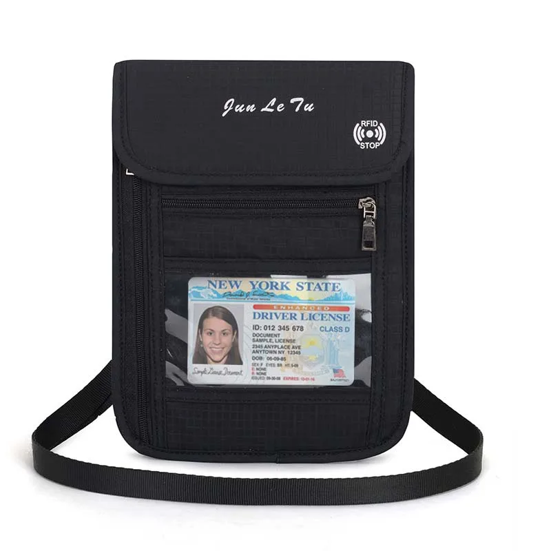 black 15 шт./лот, унисекс, RFID Блокировка, чехол для денег, для путешествий, паспорта, ID карты, держатель для телефона, для шеи, кошелек, сумка, держатель для паспорта - Цвет: black