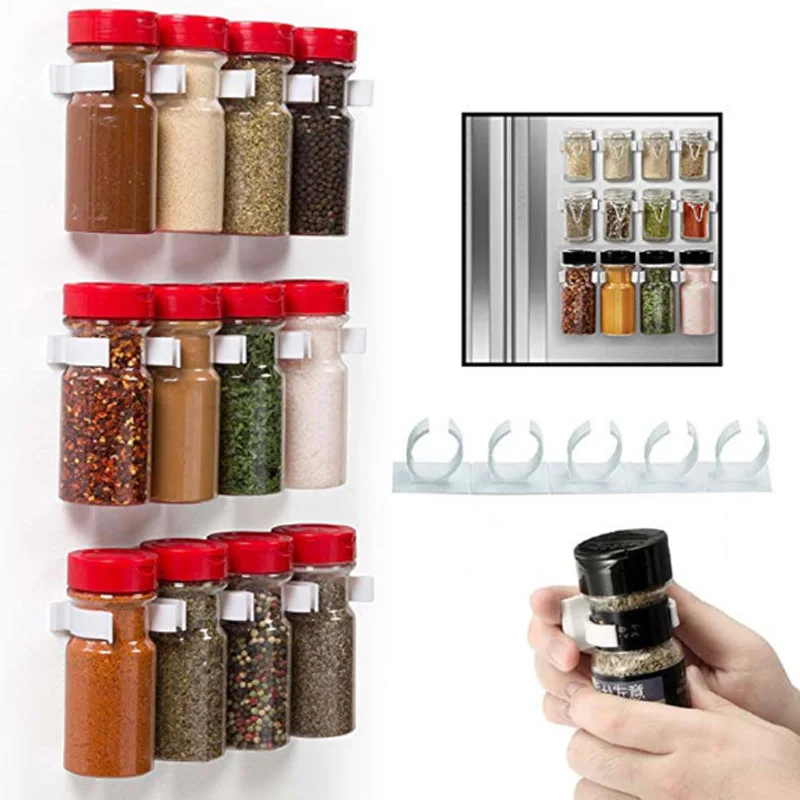 

Seasoning Jar Storage Rack Simple Bottle Clip Kitchen Storage Rack Wall-Mounted Kitchen Utensils Perforated Spice Bottle Rack