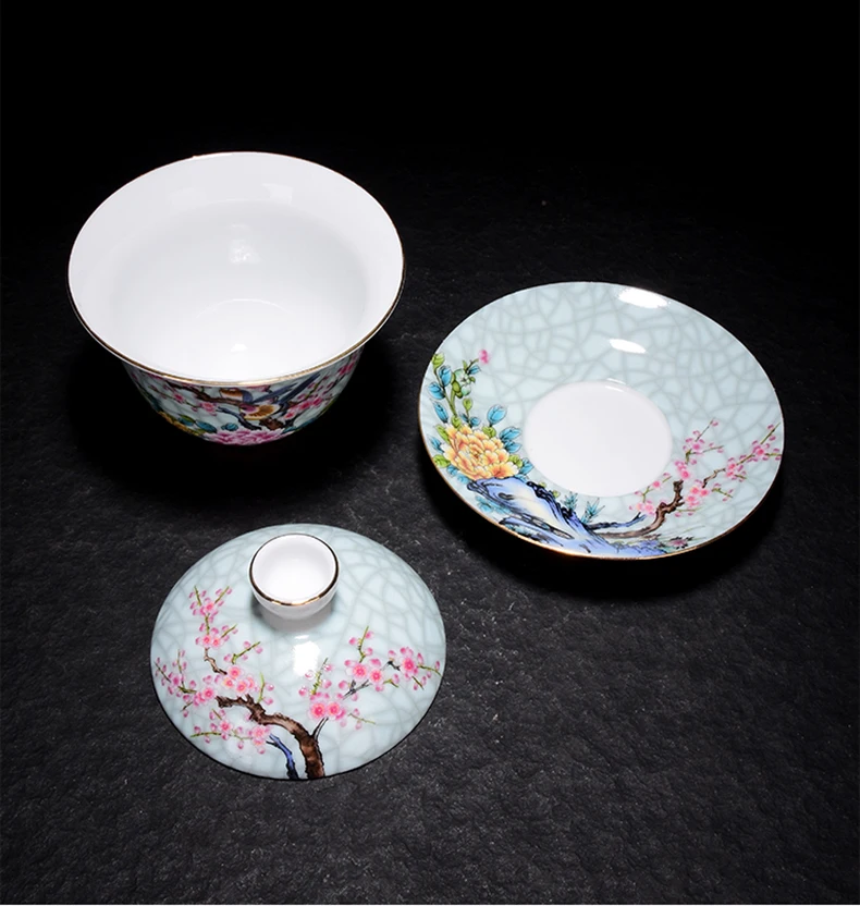 Gaiwan фарфор 190 мл Цзиндэчжэнь керамическая чашка для чая аппликация цветок птица чайная посуда мастер чашка блюдце набор крышек посуда для напитков Декор ремесла