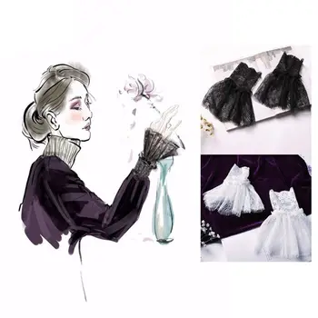 

Women Horn Cuffs Fake Sleeve Crochet Eyelash Floral Lace Sweater Wrist Warmers