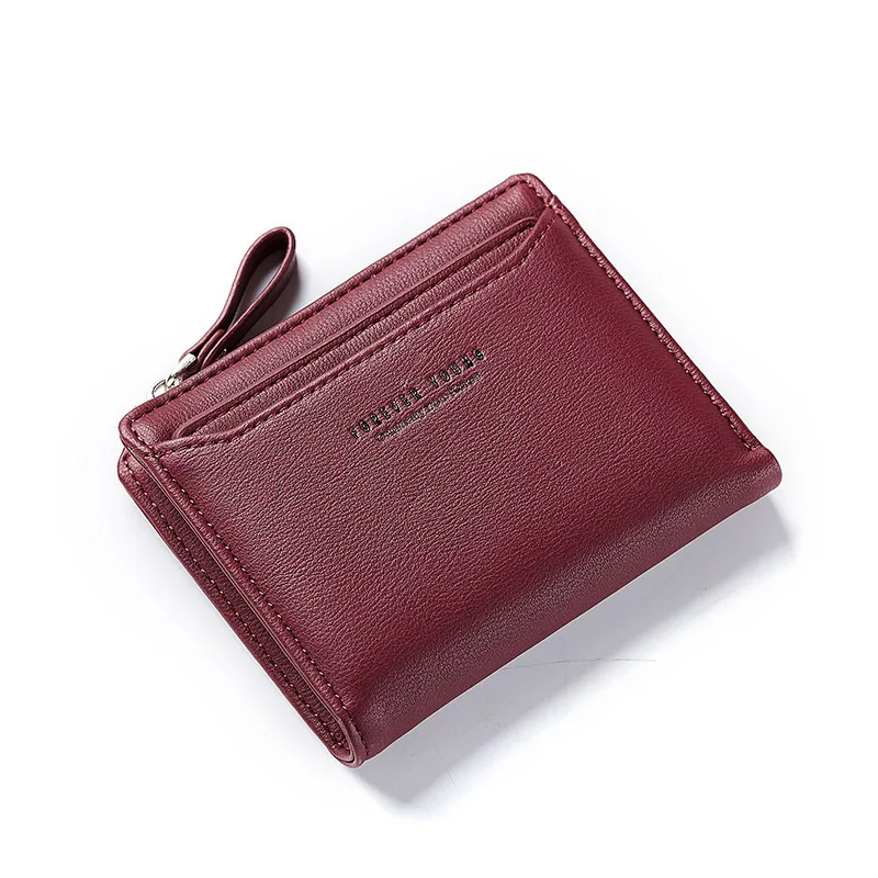 Women Wallets with Individual ID Card Holder Zipper Coin Pocket Ladies Small Purses Female Wallet Carteira High Quality - Цвет: Wine Red