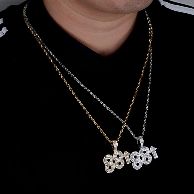 

Hip Hop Cubic Zirconia Solid 88rising Iced Out Rich Chigga Pendant Necklaces Gold Silver Charm Chain Rapper Necklace Jewelry