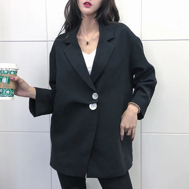 

LANMREM Solid Color Long-sleeved Slung Single-breasted Plus Femme Blazer Casual Wild Fashion 2019 Autumn And Winter New TV315