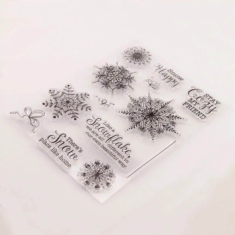 1 лист снежный цветок Снег счастливые буквы Бабочка бант прозрачные резиновые штампы для скрапбукинга открытки для изготовления рождественских штампов