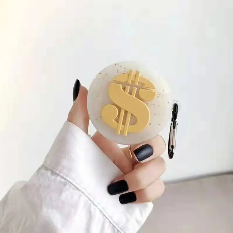 Coin Money Style Protective Case Silicone Cover with Carabiner for Airpods 1/2 for smart watch