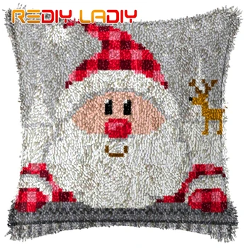

Latch Hook Cushion Kit Santa Clause DIY Crocheting Yarn Pillow Case Printed Canvas Crochet Arts & Crafts 43x43cm Sofa Bed Pillow