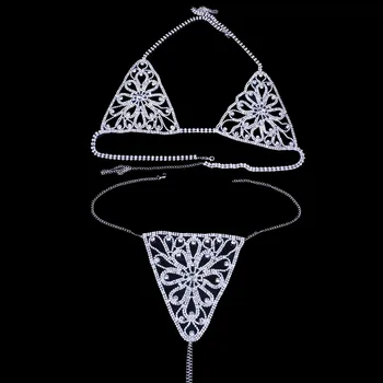 

Stonefans Flower Shape Crystal Bikini Body Chain Sexy Jewelry for Women Shiny Rhinestone Bra and Panties Set Party Jewellery