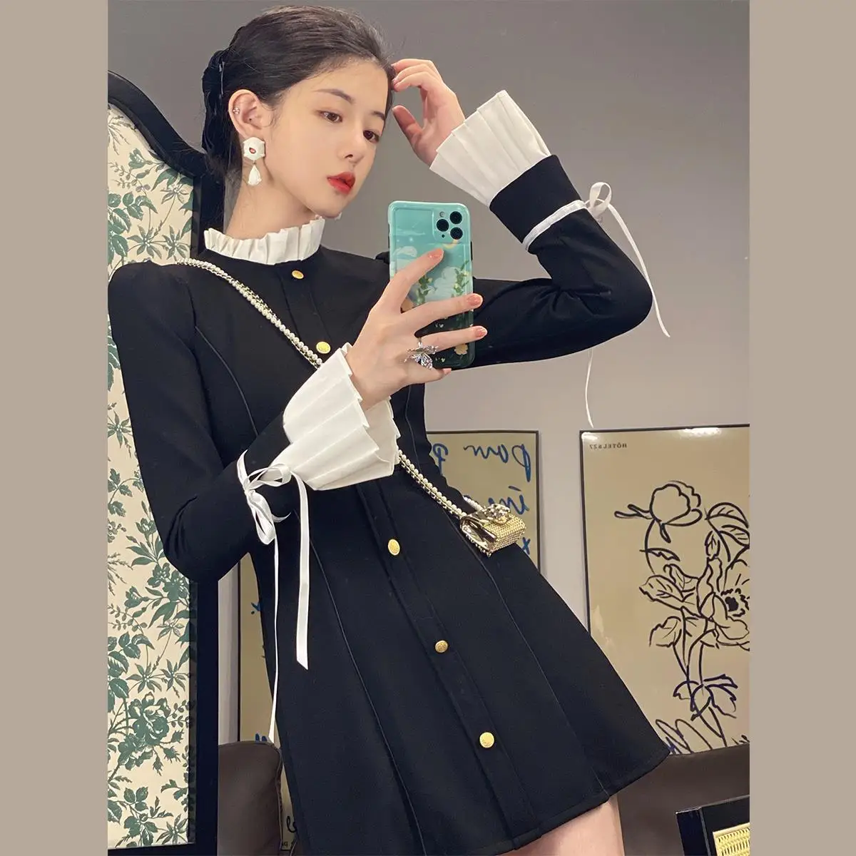 Mini Dress Women Spring Design Sexy Skinny Patchwork Popular Long Sleeve Vestidos Party Elegant Aesthetic All-match Chic Clothes dresses for women