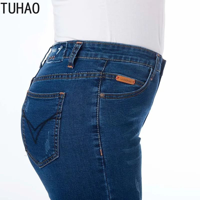 TUHAO Autumn Winter Jeans for Women High Waist Pants for Women Large Size 7XL 6XL 5XL Skinny Jeans Woman Denim Office Trousers