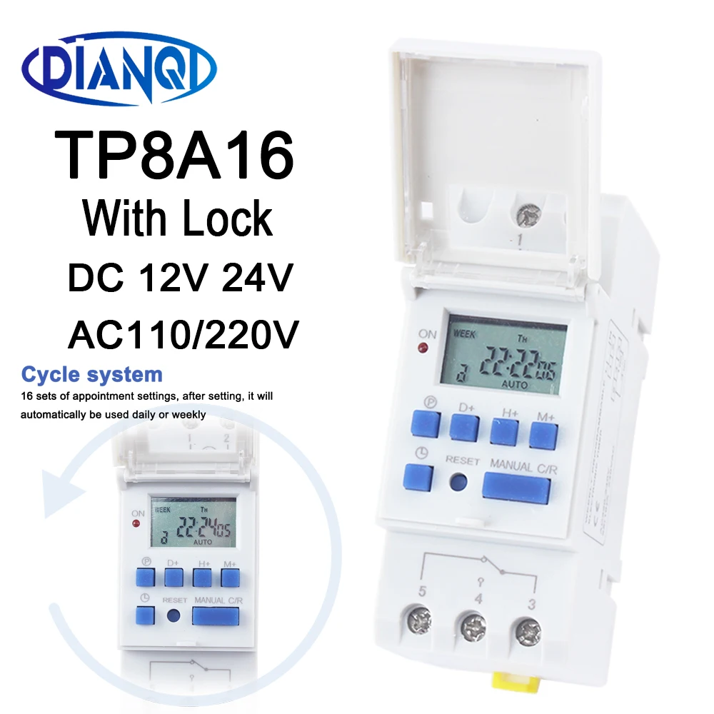 Timer switch din rail digital TP8A16 weekly programmable electronic microcomputer time 220V 230V 6A-30A 12V AC bell ring | Инструменты