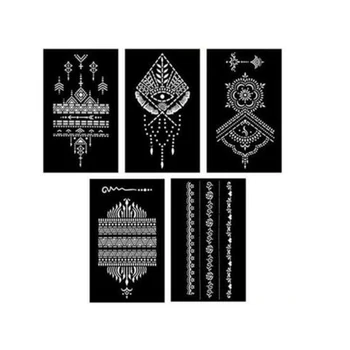 

5pcs/set Easy Henna Tattoo Stencils Set Flash Sheets Temporary Glitter Tattoo Stencils Template Body Art KG66