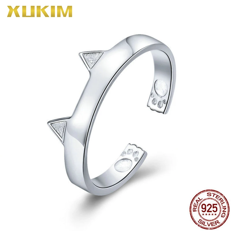 

Xukim Jewelry Pet Paw Cat Ears Ring 925 Sterling Silver Open Ring Fashion Jewelry