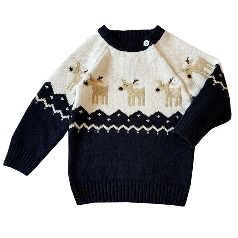 Зимний теплый свитер-пуловер для маленьких мальчиков и девочек от 0 до 24 месяцев свитер с длинными рукавами с изображением рождественского лося для малышей Топы для детей ясельного возраста, одежда