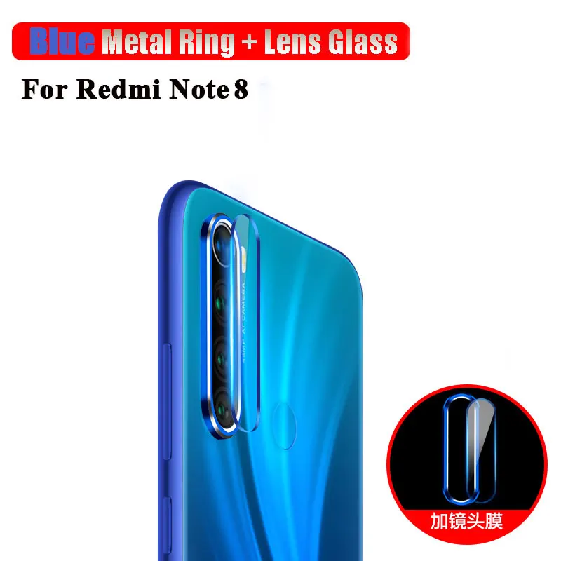 Blue Ring and Glass Кольцо для объектива камеры+ заднее закаленное стекло для Xiaomi Redmi Note 8 Pro металлический защитный чехол для камеры для Redmi Note 8 заднее стекло - Цвет: Blue Ring and Glass