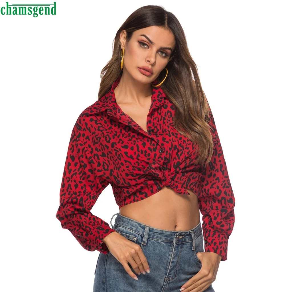 Женская модная блузка с леопардовым принтом Chamsgend Сексуальная рубашка длинными