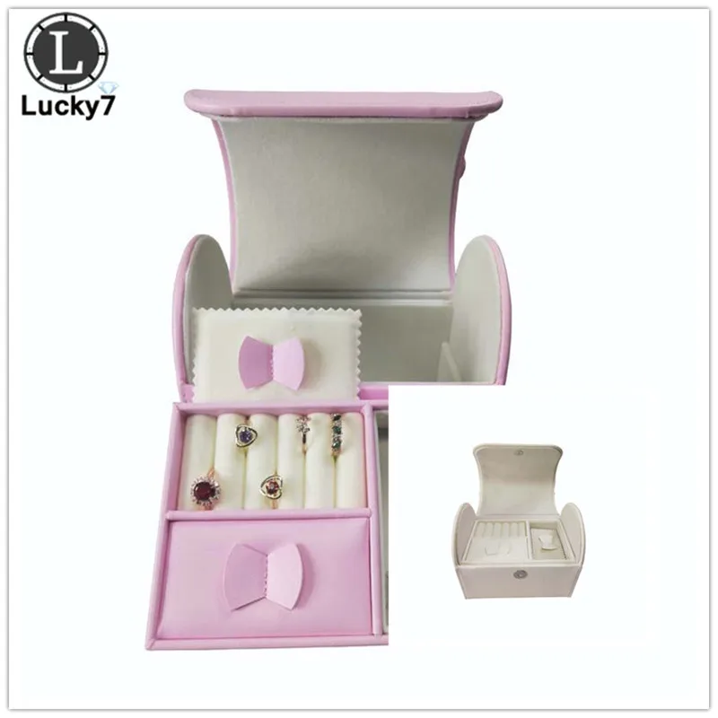 New Cute Mini Pink Jewelry Packaging Display Storage Box Luxury PU Ring