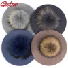 Geebro Female Winter Berets with 15 cm Real Ball Pom Pom Hat For Women Girl's Knitted Cap Thick Women'S Slouchy Skullies Beanies 1