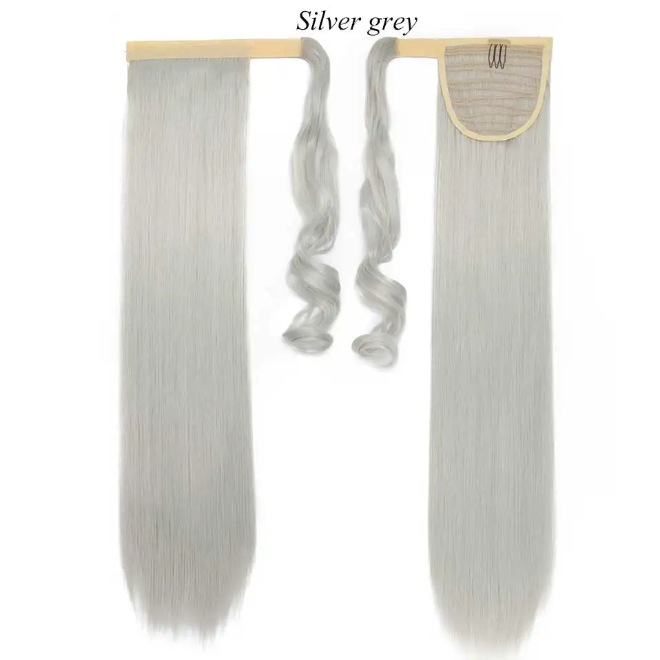 S-noilite 24 ''длинные прямые синтетические конский хвост обертывание вокруг клип в конский хвост наращивание волос термостойкие волосы хвост - Цвет: Silver grey