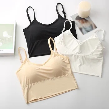 

Female Bottoming Camisole Fashion Wild Solid Color Tank Top Comfy Breathable Wireless Underwear With Chest Pad