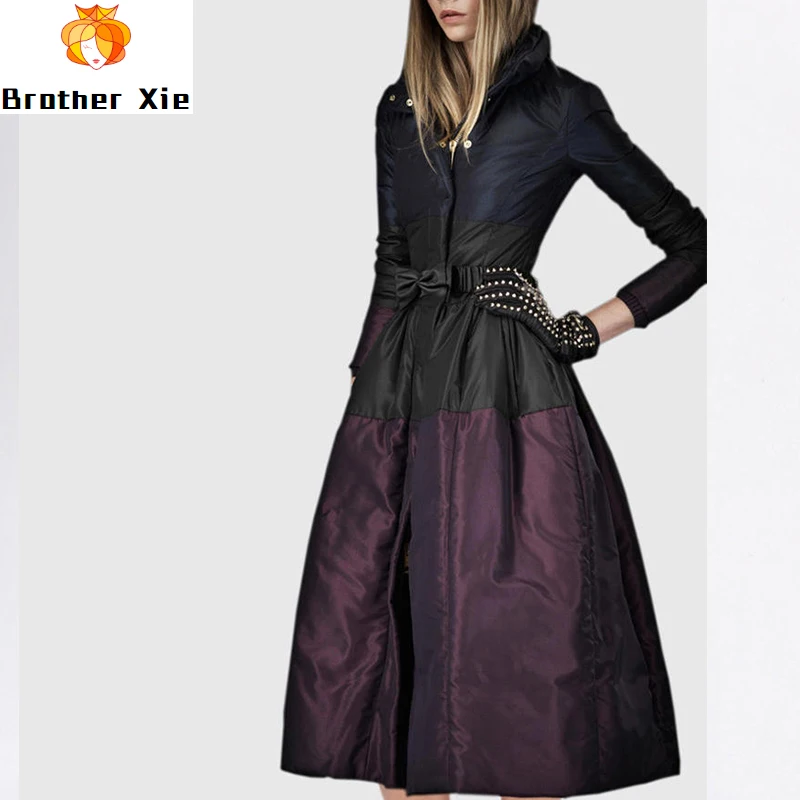 

New X-long Coat Winter Slim Thick Coat Winter Korean High-end Jacket Patchwork Bow Winter Jackets Long Plus Size Coats Lady