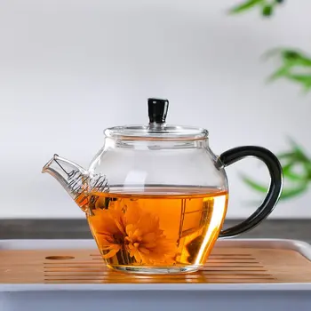 

High Quality Heat Resistant Glass Flower Tea Pot,Practical Bottle Flower TeaCup Glass Teapot with Infuser Tea Leaf Herbal Coffee